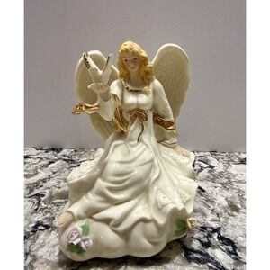 Classic Treasures Porcelain Angel with White Dove Musical Figurine 6.5" WORKING